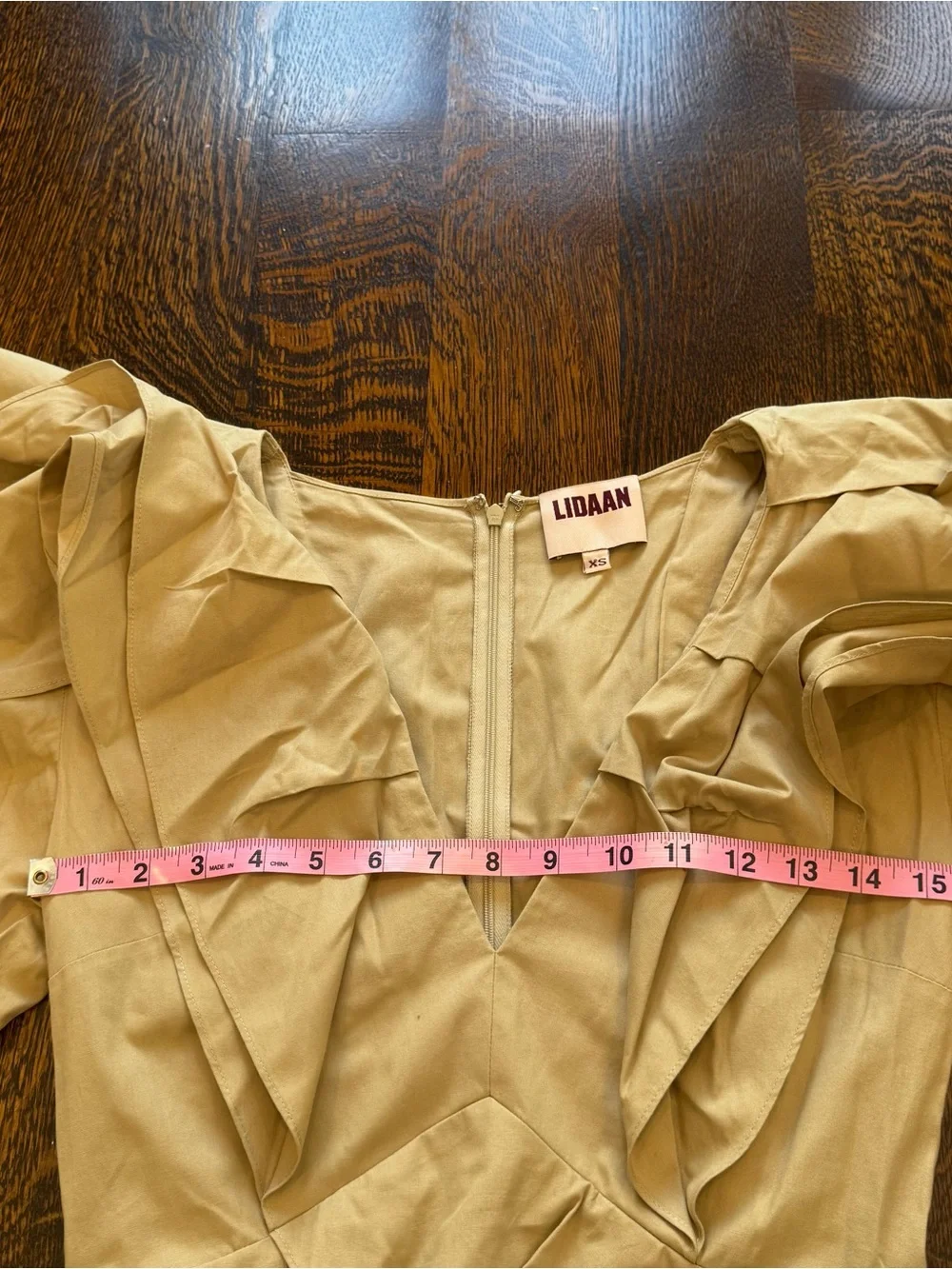 Lidaan Lina Ruffle Poplin Mini Dress In Beige with pockets , mini - Picture 11 of 11